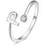 Silver Plated Initial 26 Alphabet Open Adjustable Mid Finger Ring Dainty Inlaid Crystal Jewelry