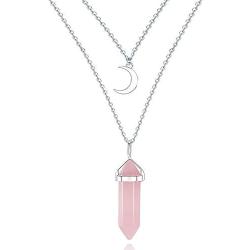 XIANNVXI Layered Crescent Moon Necklace Healing Crystal Stone Point Pendant Necklaces Reiki Witch Gemstone Dainty Jewelry for Women
