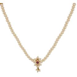 Efulgenz Indian Bollywood Traditional White Red Rhinestone Faux Ruby Pearl Designer Thusi Style Necklace in Antique 18K Gold Tone for Women and Girls