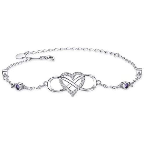 OOSSTT Bracelet for Women,925 Sterling SilverI Infinity Heart Charm Bracelet,Gift for Women Mother