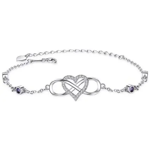 OOSSTT Bracelet for Women,925 Sterling SilverI Infinity Heart Charm Bracelet,Gift for Women Mother