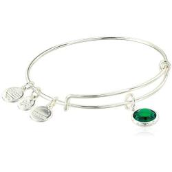 Alex and Ani Replenishment 19 Womens Swarovski Code Charm Bangle May, Emerald Color, Shiny Silver, Expandable