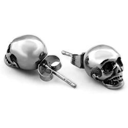 Warvik Biker Skull Stud Earrings Gothic Punk Skeleton Dangle Hip Hop Accessories, Stainless Steel Jewelry Mens Womens