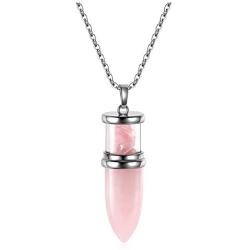 Jovivi Natural Amethyst Rose Quartz Crystal Necklace Bullet Shape Chakra Quartz Pendulum Healing Stone Pendant Necklace