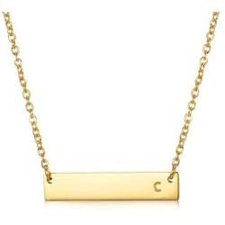 LOYALLOOK Stainless Steel Gold Tone Initial Bar Necklace Alphabet Pendant Necklace 16'' with 2'' extender for Women Mothers Necklace