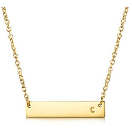 LOYALLOOK Stainless Steel Gold Tone Initial Bar Necklace Alphabet Pendant Necklace 16'' with 2'' extender for Women Mothers Necklace