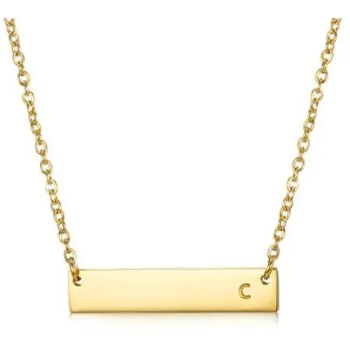 LOYALLOOK Stainless Steel Gold Tone Initial Bar Necklace Alphabet Pendant Necklace 16'' with 2'' extender for Women Mothers Necklace