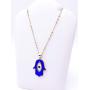 Mava Art Gold Plated Blue Enamel Hamsa Hand Necklace for Women 18K Plated Chain Evil Eye Jewelry