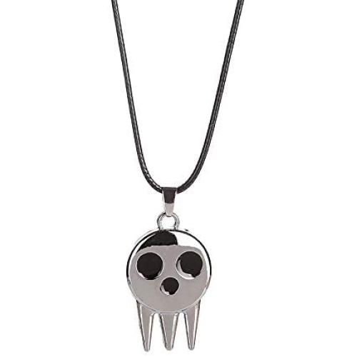 Black Enamel Silver Plated Metal Leather Chain Ghost Specter Pendant Necklace