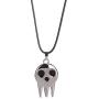 Black Enamel Silver Plated Metal Leather Chain Ghost Specter Pendant Necklace