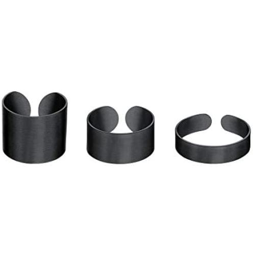 Stainless Steel Open Band Ring for Men Women 18K Gold/Black Plated Brush/Smooth Surface Rings Set Minimalist Jewelry(with Gift Box)