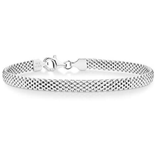 Miabella 925 Sterling Silver Italian 5mm Mesh Link Chain Bracelet for Women, 6.5, 7, 7.5, 8 Inch Made in Italy