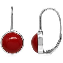 Silvershake 10mm Created Red Coral White Gold Plated 925 Sterling Silver Leverback Earrings