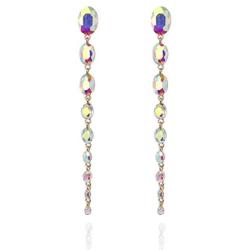 Diamond-Like Oval Raining Drops Long Dangle Stud Post Rhinestone Earrings