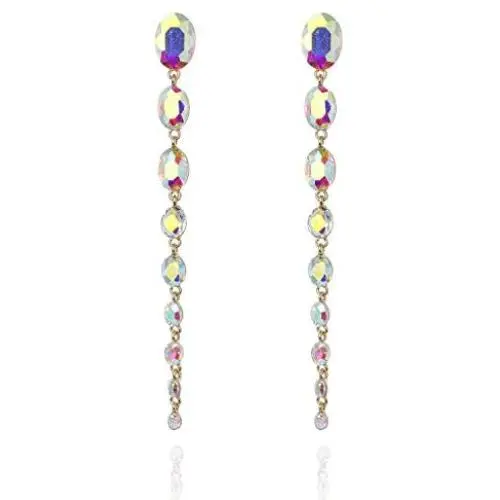 Diamond-Like Oval Raining Drops Long Dangle Stud Post Rhinestone Earrings Diamond-Like Oval Raining Drops Long Dangle Stud Post Rhinestone Earrings