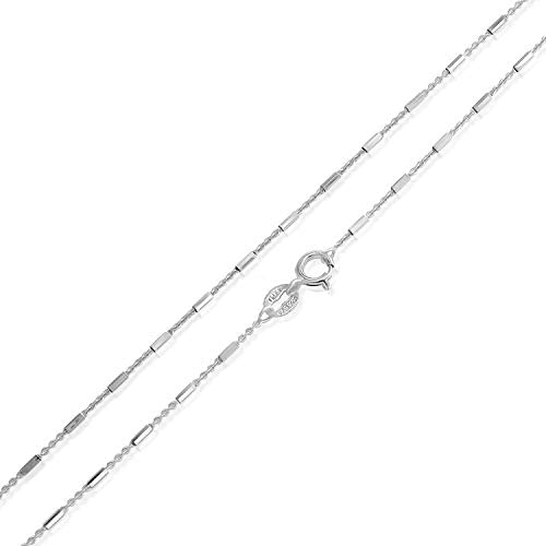 Sea of Ice Sterling Silver 1mm Diamond-Cut Bar Station Rolo Chain Necklace for Women, Size 14'' - 36'' Italy