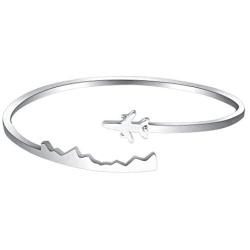 BAUNA World Travel Airplane Bracelet Pilot Gift Open Cuff Bangle Bracelet Aviation Jewelry Flight Attendant Gift