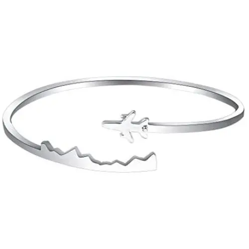 BAUNA World Travel Airplane Bracelet Pilot Gift Open Cuff Bangle Bracelet Aviation Jewelry Flight Attendant Gift