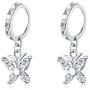 Diamond Cut Small Hoop Earrings With CZ Butterfly Charm Dangle Drop Earrings for Women Teen Girls Cartilage Sensitive Ear S925 Sterling Silver Cute Tiny Animal Hypoallergenic Piercing Jewelry Gifts