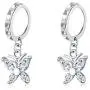 Diamond Cut Small Hoop Earrings With CZ Butterfly Charm Dangle Drop Earrings for Women Teen Girls Cartilage Sensitive Ear S925 Sterling Silver Cute Tiny Animal Hypoallergenic Piercing Jewelry Gifts