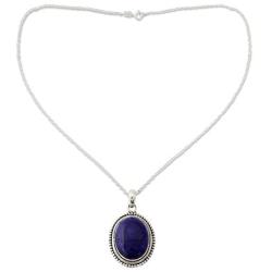 NOVICA Lapis Lazuli .925 Sterling Silver Oval Pendant Necklace, 18'' True Clarity