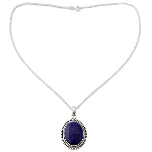NOVICA Lapis Lazuli .925 Sterling Silver Oval Pendant Necklace, 18'' True Clarity