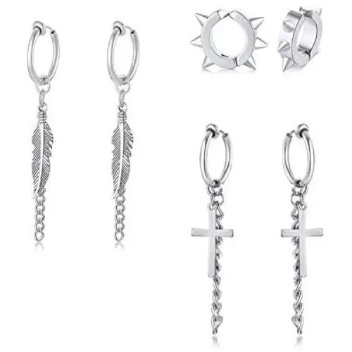 VNOX 3 Pcs/Set Mens Womens Minimalist Clip On Earrings Non Piercing Cross Charm Dangle Hinged Stud Earrings VNOX 3 Pcs/Set Mens Womens Minimalist Clip On Earrings Non Piercing Cross Charm Dangle Hinged Stud Earrings