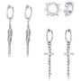 VNOX 3 Pcs/Set Mens Womens Minimalist Clip On Earrings Non Piercing Cross Charm Dangle Hinged Stud Earrings