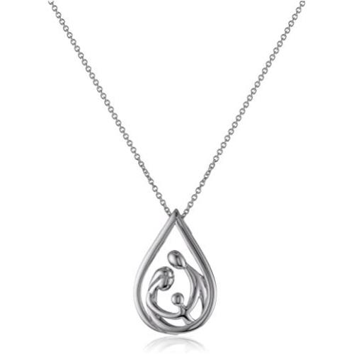 Jewelili Sterling Silver Family Drop Pendant Necklace, 18''