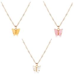 ASHMITA 3PCS Butterfly Necklace Set Cute Colorful Acrylic Butterfly Pendant Clavicle Necklace for Women Jewelry