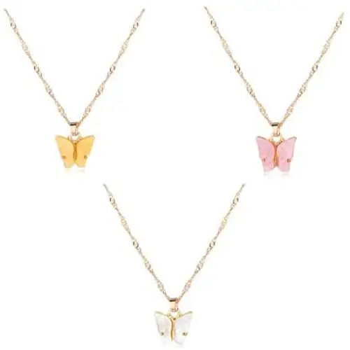 ASHMITA 3PCS Butterfly Necklace Set Cute Colorful Acrylic Butterfly Pendant Clavicle Necklace for Women Jewelry