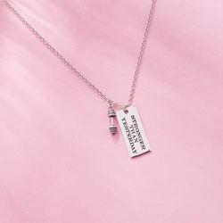 VENSERI 925 Sterling Silver ''Stronger Than Yesterday'' Dumbbell Necklace Weight Lifting Dumbbell Barbell Gym Pendant Necklace Engraved Dumbbell Barbell Gym Buff Pendant Necklace