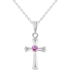 925 Sterling Silver Cross Cubic Zirconia Necklace Pendant for Girls 16''