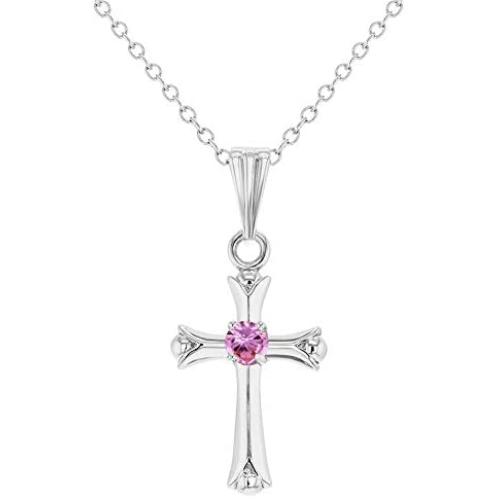 925 Sterling Silver Cross Cubic Zirconia Necklace Pendant for Girls 16''