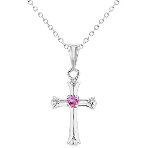 925 Sterling Silver Cross Cubic Zirconia Necklace Pendant for Girls 16''
