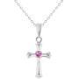 925 Sterling Silver Cross Cubic Zirconia Necklace Pendant for Girls 16''