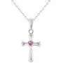 925 Sterling Silver Cross Cubic Zirconia Necklace Pendant for Girls 16''