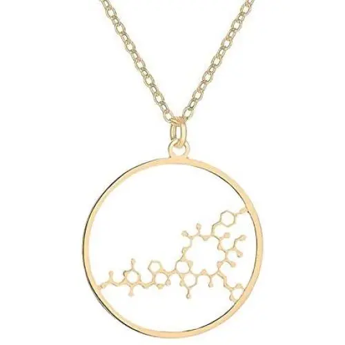 NOUMANDA Geometric Chemical Hormone Molecular Science Necklace Laser Cutting Metal Oxytocin Round Pendant Jewelry