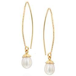 14k Gold-Filled Hand Wrapped Teardrop Cultured Pearl Long Wire Threader Earrings Bridal Wedding Jewelry