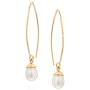 14k Gold-Filled Hand Wrapped Teardrop Cultured Pearl Long Wire Threader Earrings Bridal Wedding Jewelry