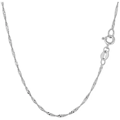 14K Yellow or White Gold 1.5mm Shiny Diamond-Cut Classic Singapore Chain Necklace for Pendants and Charms with Spring-Ring Clasp (10'' 16'' 18'' 20'' or 24'' inch)