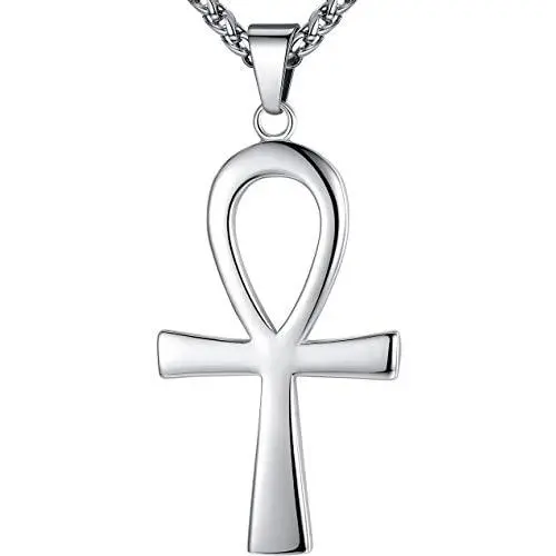 Mens Stainless Steel Large Coptic Ankh Cross Religious Pendant Necklace, 24'' Link Chain, aap107 Mens Stainless Steel Large Coptic Ankh Cross Religious Pendant Necklace, 24'' Link Chain, aap107