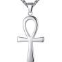 Mens Stainless Steel Large Coptic Ankh Cross Religious Pendant Necklace, 24'' Link Chain, aap107
