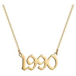 Birth Year Number Necklace Stainless Steel Birth Year Pendant Necklace 14K Real Gold Plated Personalized Birthday Gift for Girl Women