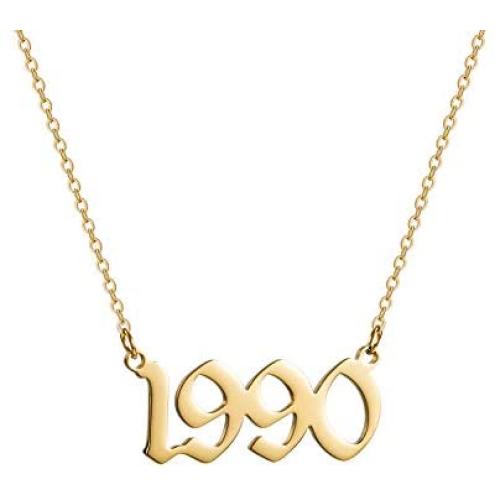 Birth Year Number Necklace Stainless Steel Birth Year Pendant Necklace 14K Real Gold Plated Personalized Birthday Gift for Girl Women