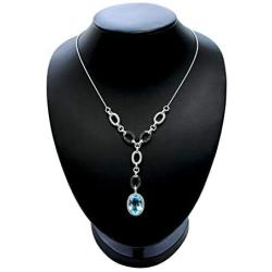 RB Gems Sterling Silver 925 Necklace Genuine GEMS Oval 18x13 mm 16 Cts Rhodium-Plated Finish 14”+2” Long