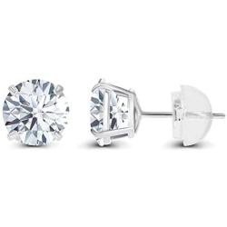 Solid 14K Yellow or White or Rose Gold 6mm Round Genuine Birthstone Gemstone Prong Set Stud Earrings For Women and Girls