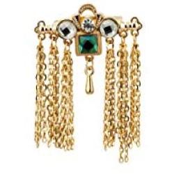 Knighthood Gold Bar with Semi Precious Green Stone White Shimmer Stone and Hanging Chain Brooch
