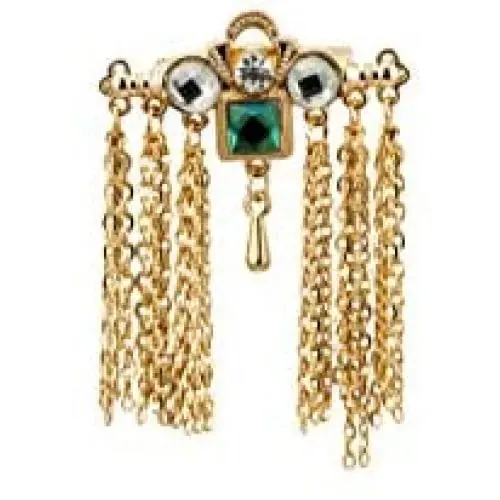 Knighthood Gold Bar with Semi Precious Green Stone White Shimmer Stone and Hanging Chain Brooch Knighthood Gold Bar with Semi Precious Green Stone White Shimmer Stone and Hanging Chain Brooch