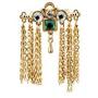 Knighthood Gold Bar with Semi Precious Green Stone White Shimmer Stone and Hanging Chain Brooch